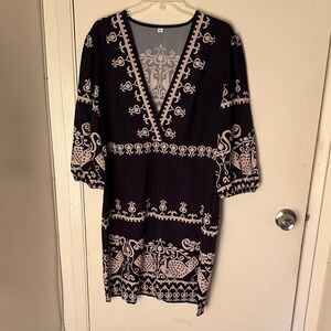 Navy and Cream Patterned Dress